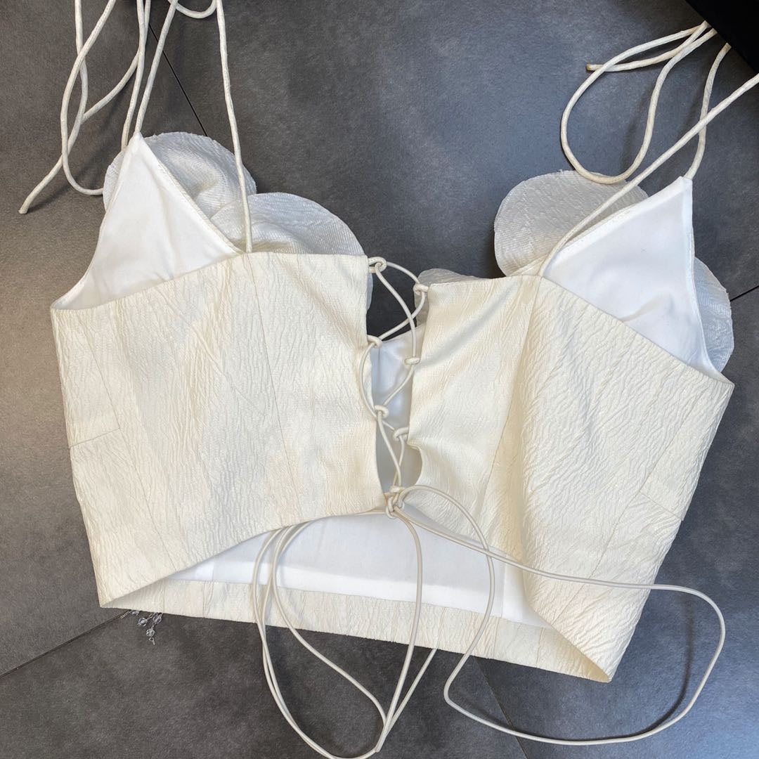 Sexy Backless Three-dimensional Flower Lace-up Vest Top
