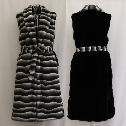 Warm Large Lapel Zebra Belt Plus Size Vest