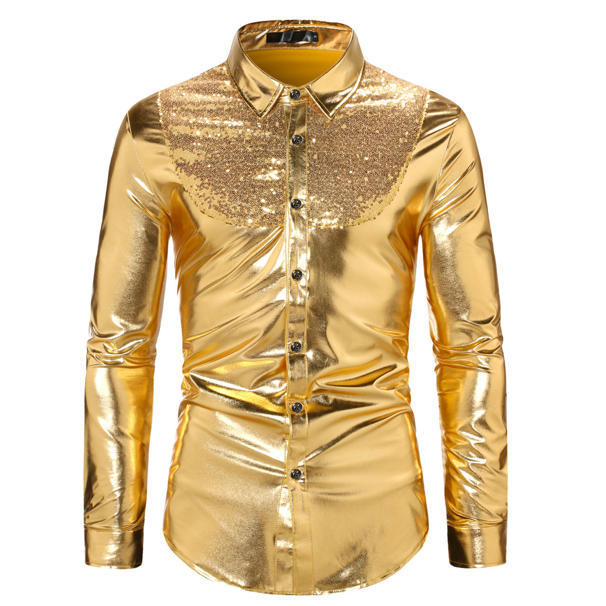 Autumn New Fashion Color-blocking Sequin Disco Shirt