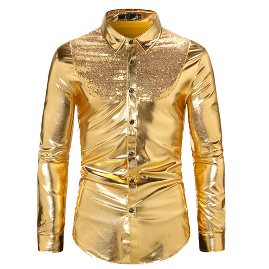 Autumn New Fashion Color-blocking Sequin Disco Shirt
