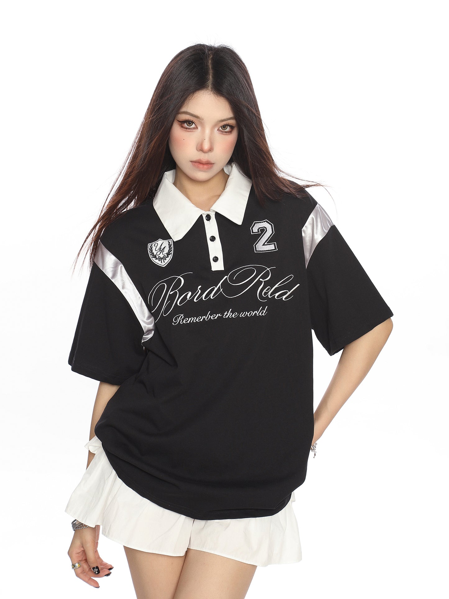 American Raglan Sleeve Polo Collar Short Sleeve