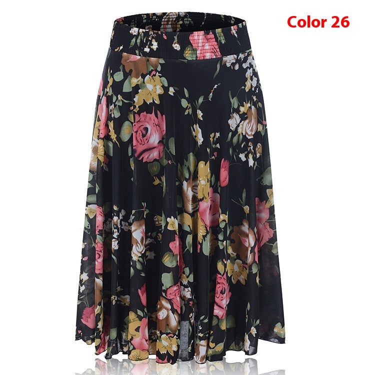 Mom Ice Silk Sundress Women's Skirt Middle-aged Skirt