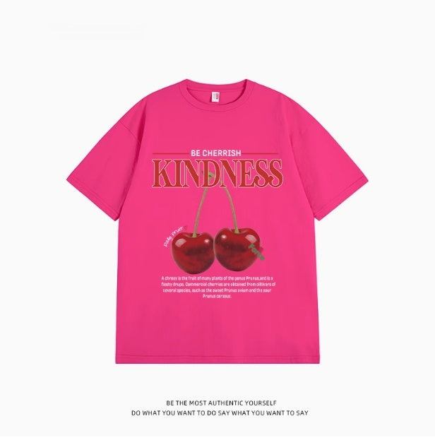 Sweet Cool Simple Letter Cherry Short Sleeve T-shirt Pure Cotton