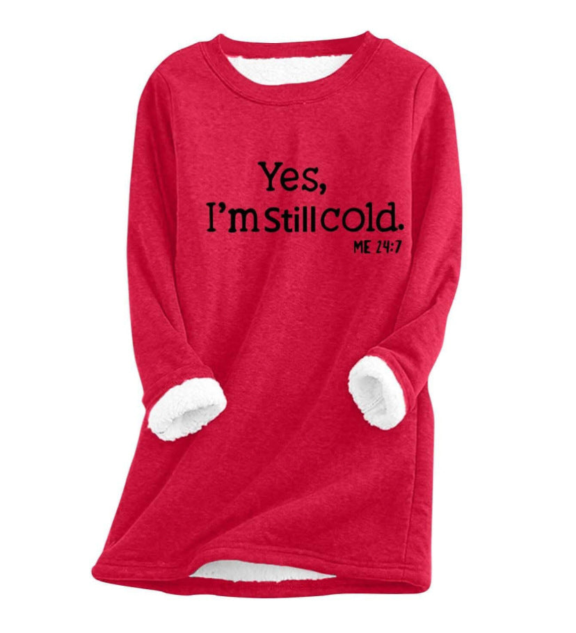 Autumn And Winter Women's Fleece-lined Women's Round Neck Sweater