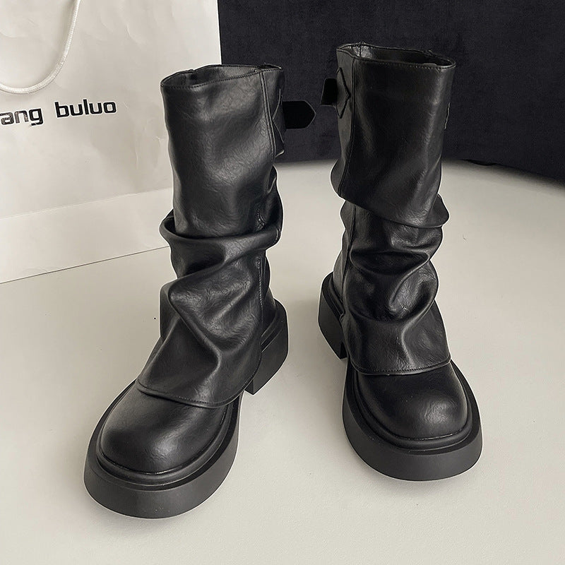 Fashionable All-matching Summer New Height Increasing Belt Buckle Boots