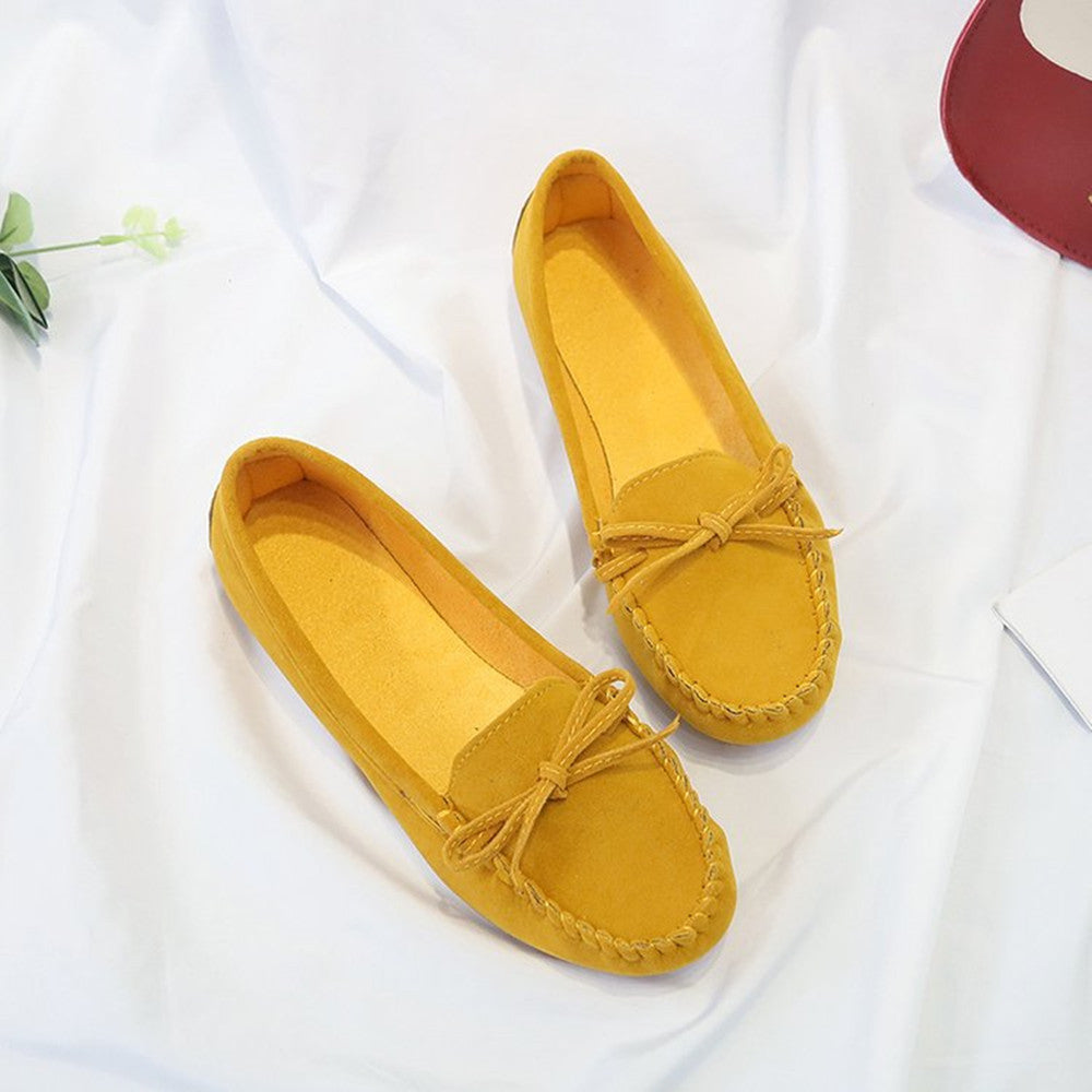 Women's Suede Bow Casual Flat Beanie Shoes
