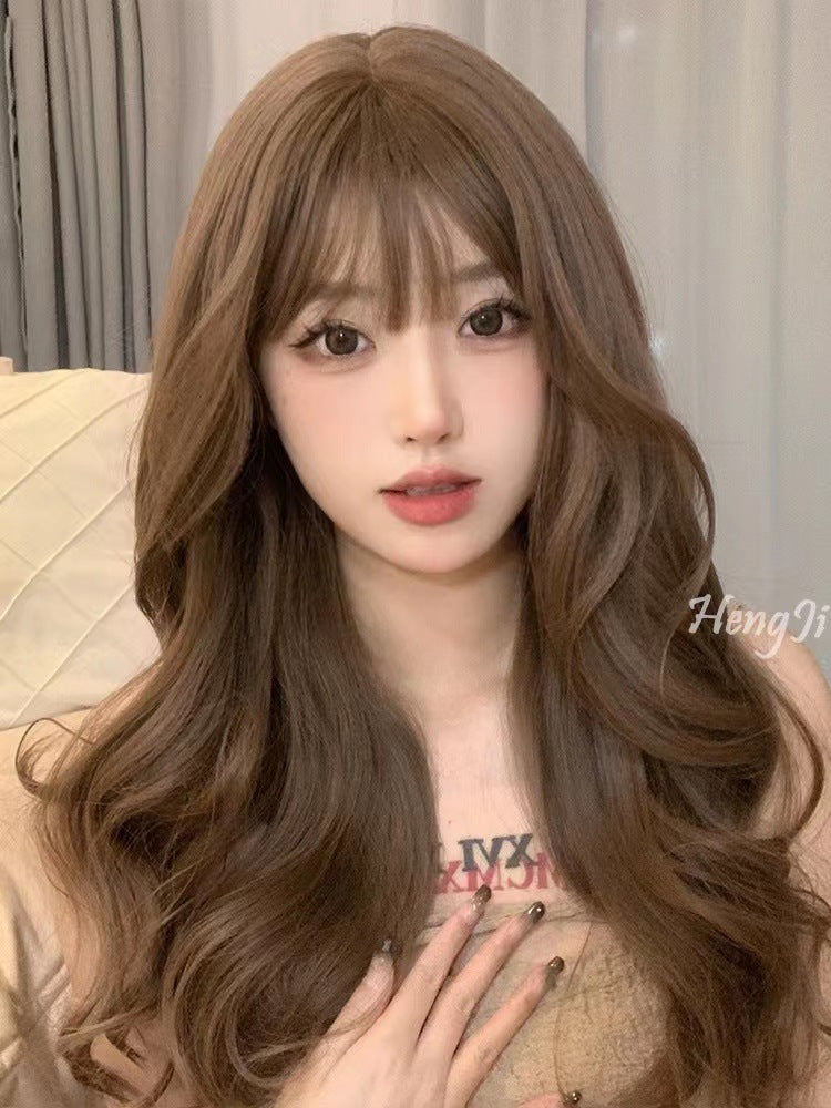 Women's Long Hair Full-head Wig Mid-length Fluffy Eight-character Bangs
