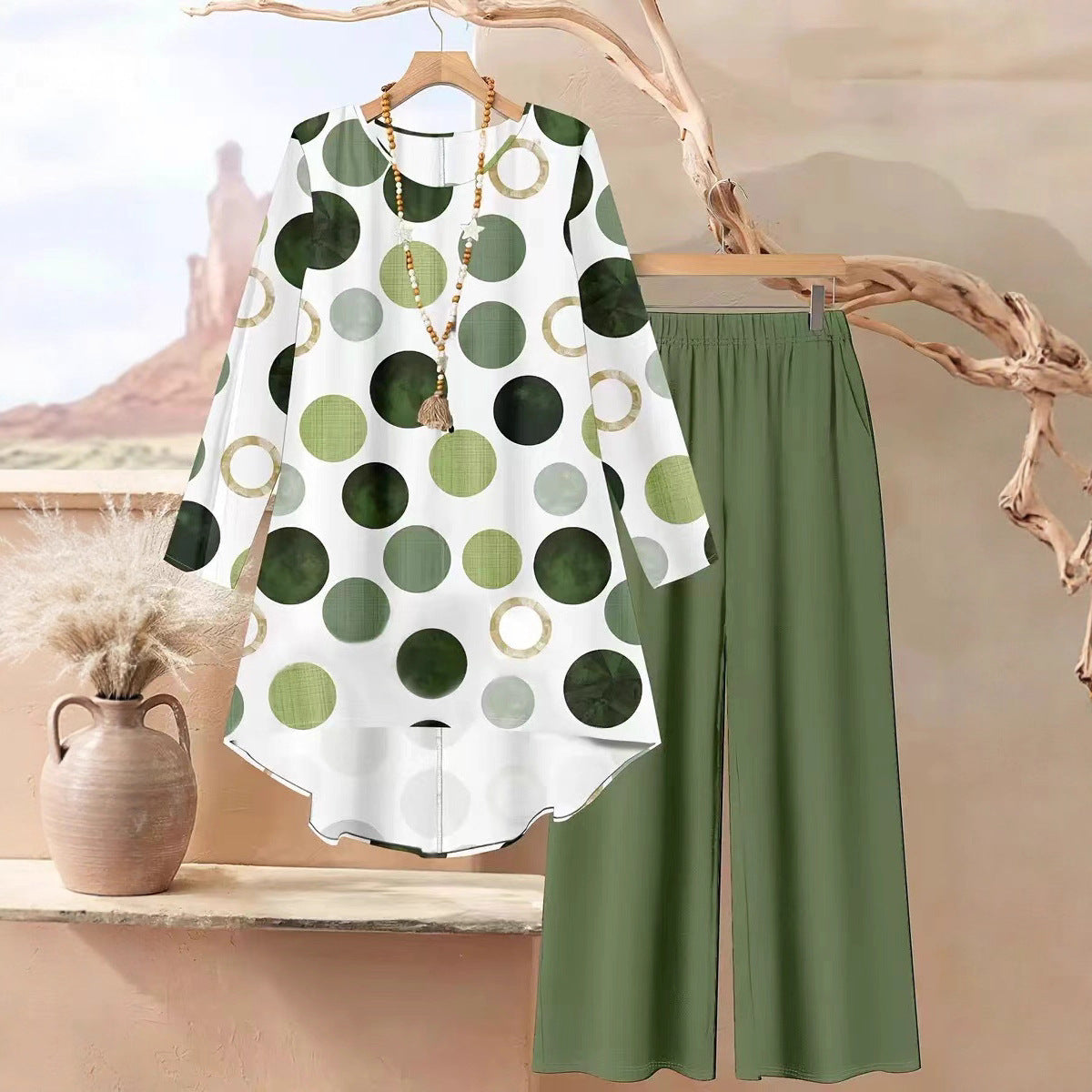New Retro-print Loose-fitting Versatile Fashionable Casual Two-piece Set