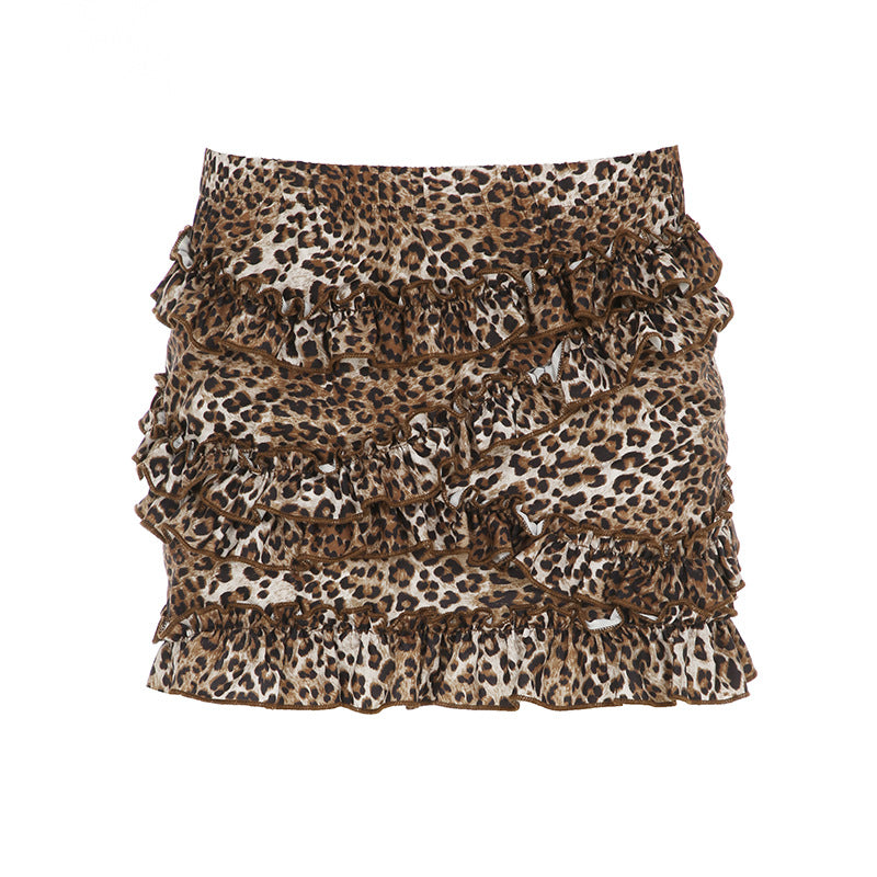 Hot Girl Sexet Leopardprint Træ Øre Syning Pigestil Kagekjole