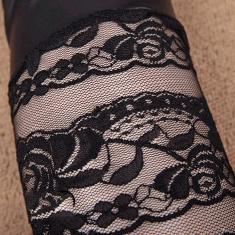 Women's Autumn Faux Leather Stitching Lace Leggings