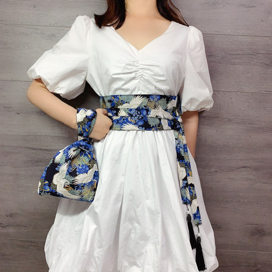 Women's Belt Fabric Japanese Style Japanese Crane Decoration