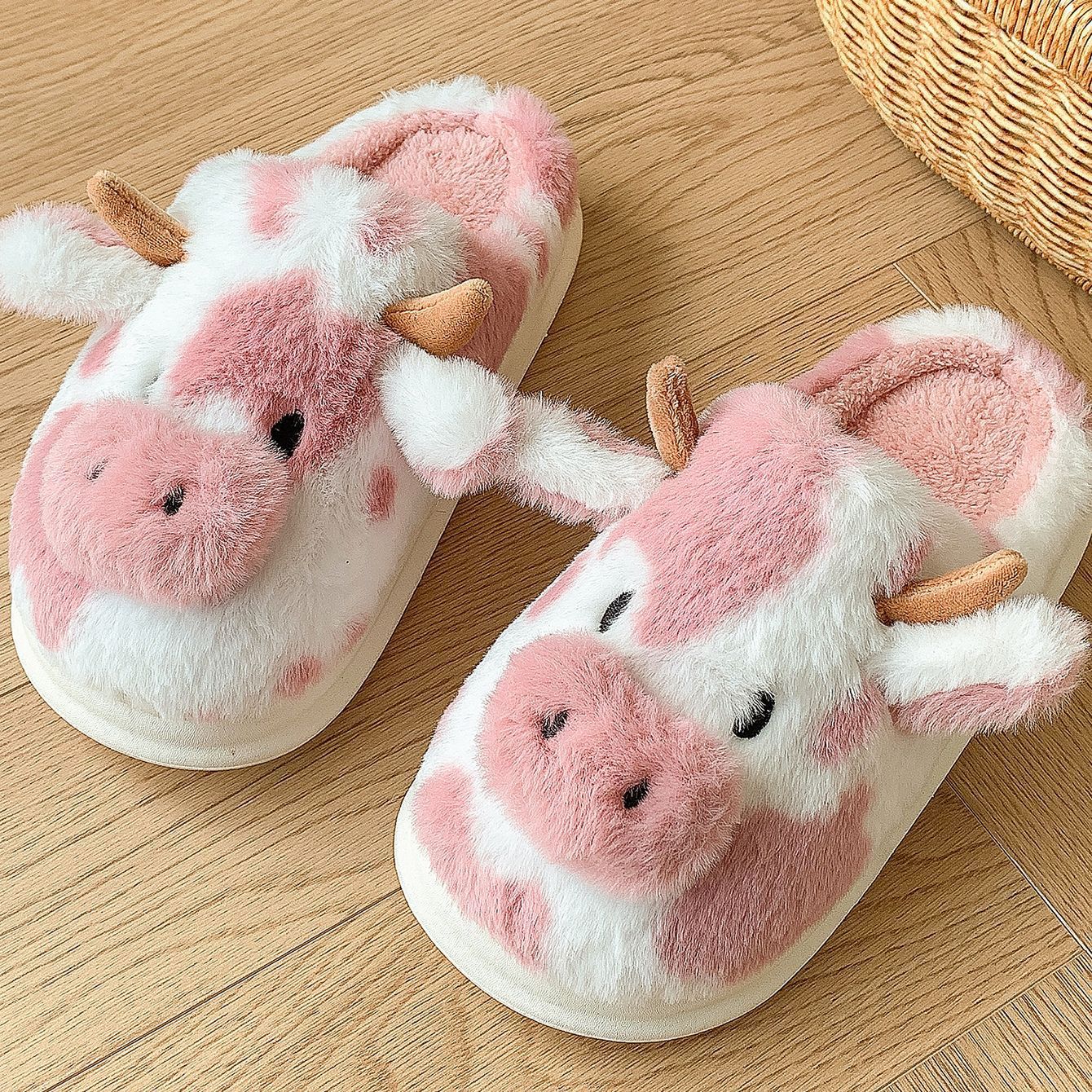 Women's Toe Cap Spotted Cow Fluffy Slippers