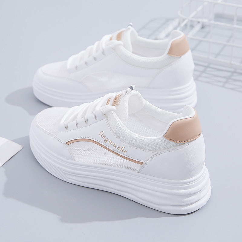 Women's Sports White Shoes Thick Sole Height Increasing Shoes
