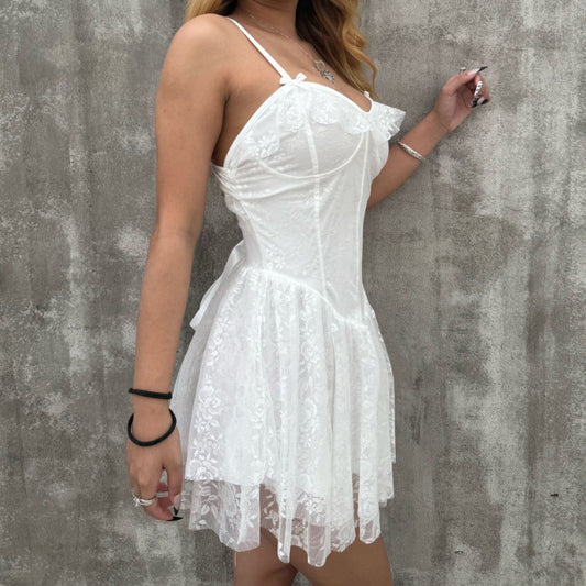 Fashionable V-neck Ruffled Sexy Lace Sleeveless Bodycon Slip Dress