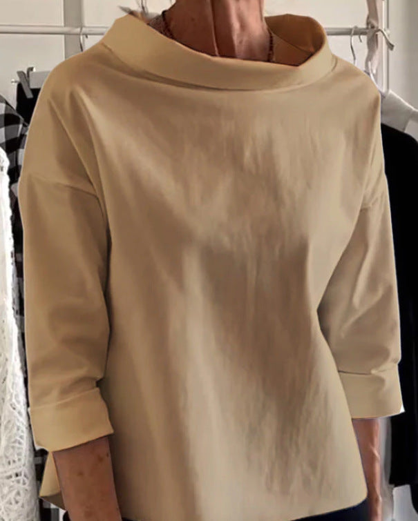 Fleece Shirt Women's Cotton Polyester Long Sleeve Half Turtleneck Women's Sweater