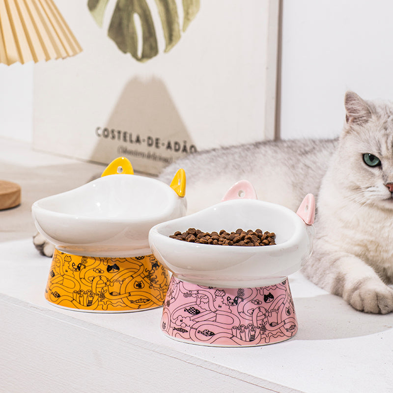 Cat Bowl High Feet Ceramic Anti-Overturn Protection Cervical Spine