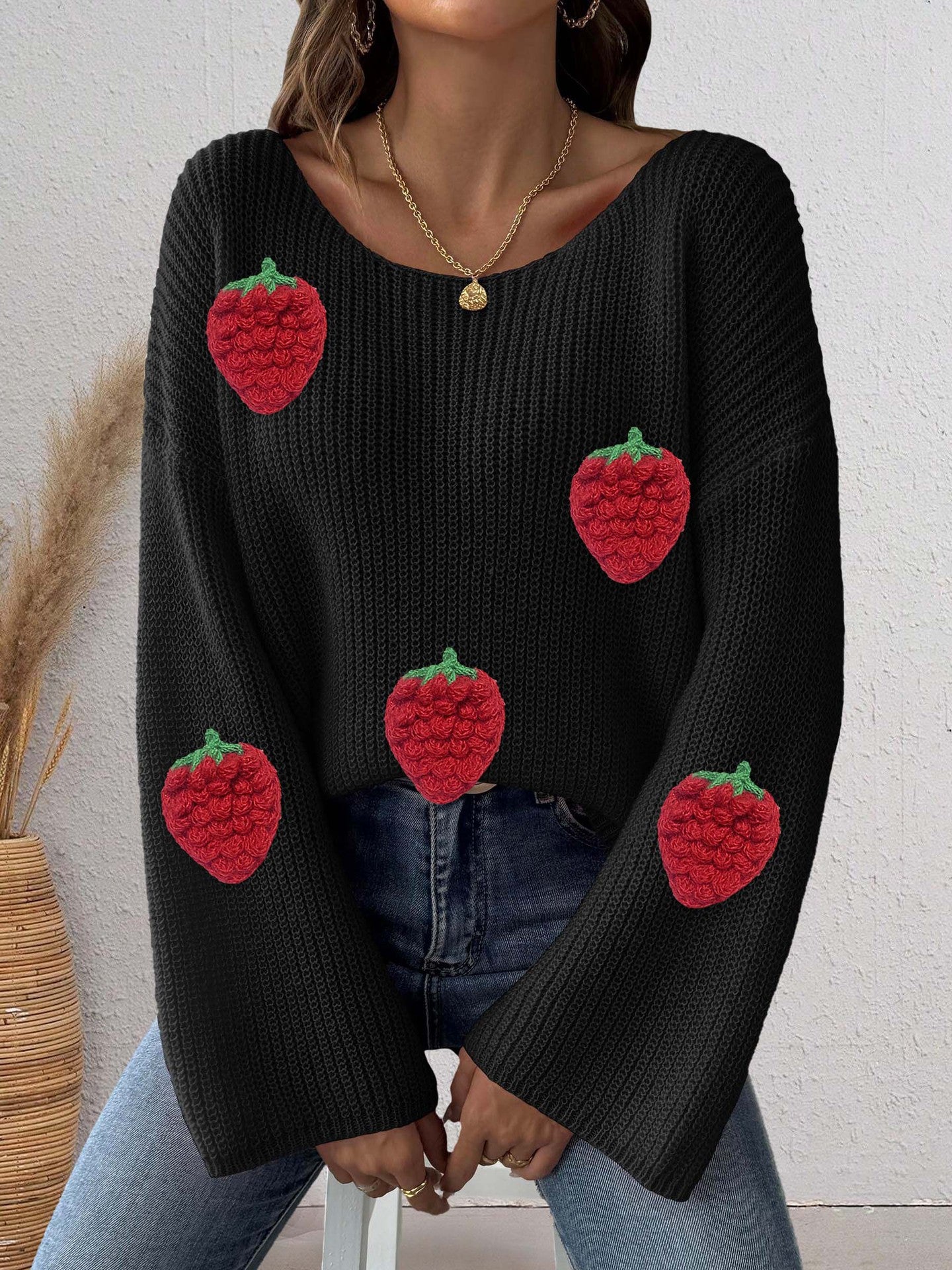 Women's Simple Loose Off Shoulder Off-the-shoulder Flared Sleeves Sweater