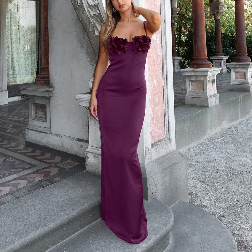 Lilla Rose Sexet Chic Elegant Rygløs Satin Bodycon Chemise-kjole til Kvinder