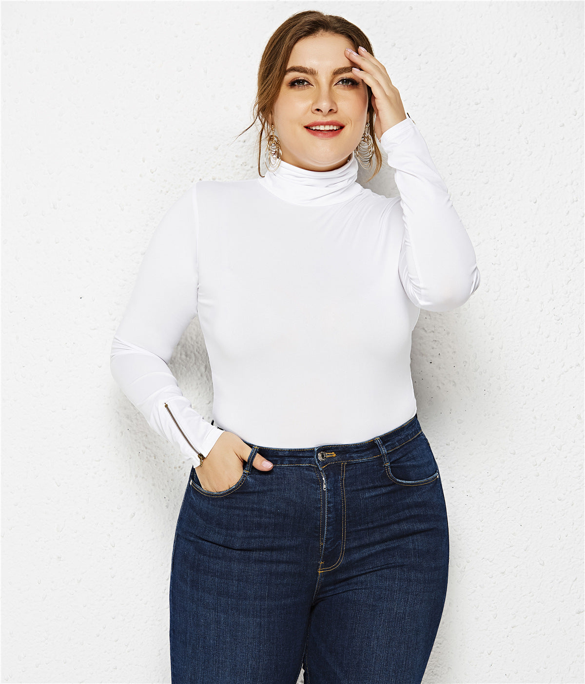 Long Sleeve Round Neck Zipper Bodysuit Fashion  Bottoming Shirt