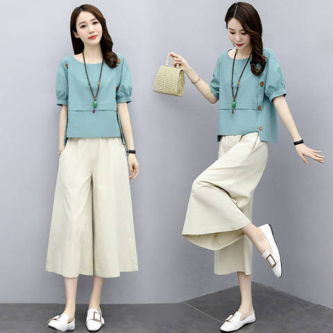Youthful Wide-leg Pants Set Loose-fitting And Slimming