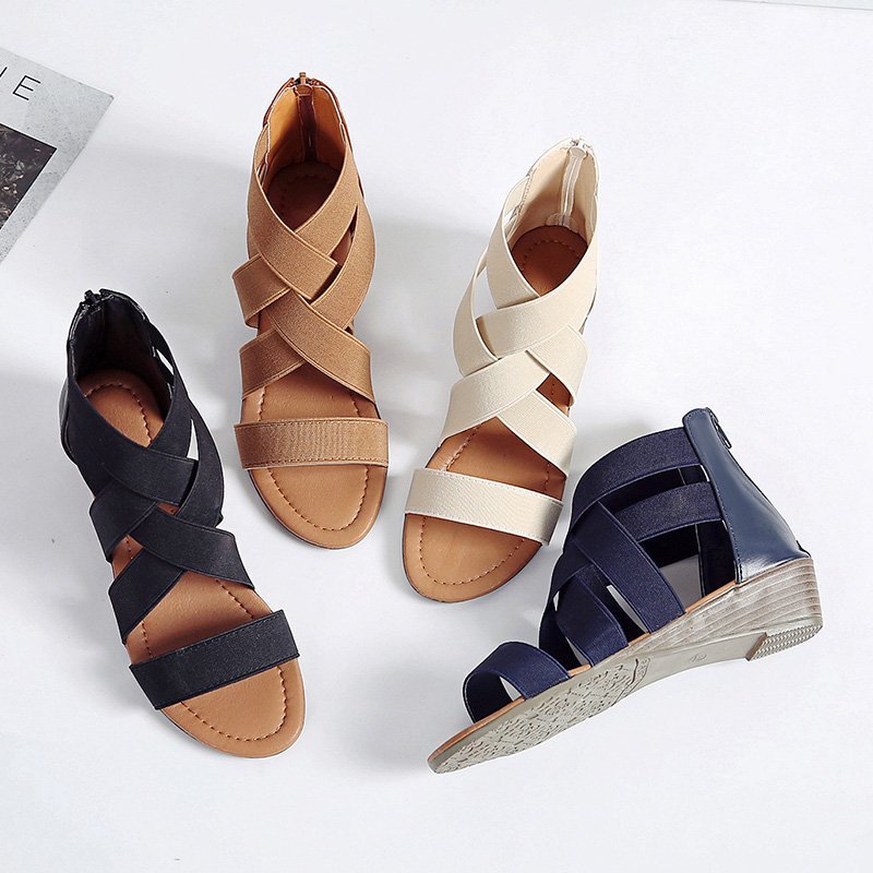 Summer New Large Size Women's Solid Color Low Heel Sandals