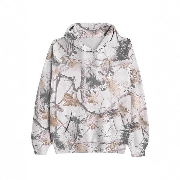 Dame moderigtig hættetrøje med camouflagemønster og ahornblad