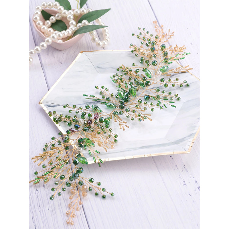 Special Handmade Green Crystal Headbands For Women Bride Lon