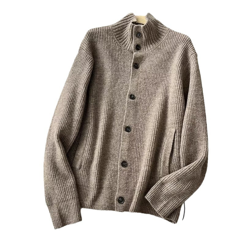 Ny strikket cardigan langærmet Shufulei løs rullekrave-sweaterjakke