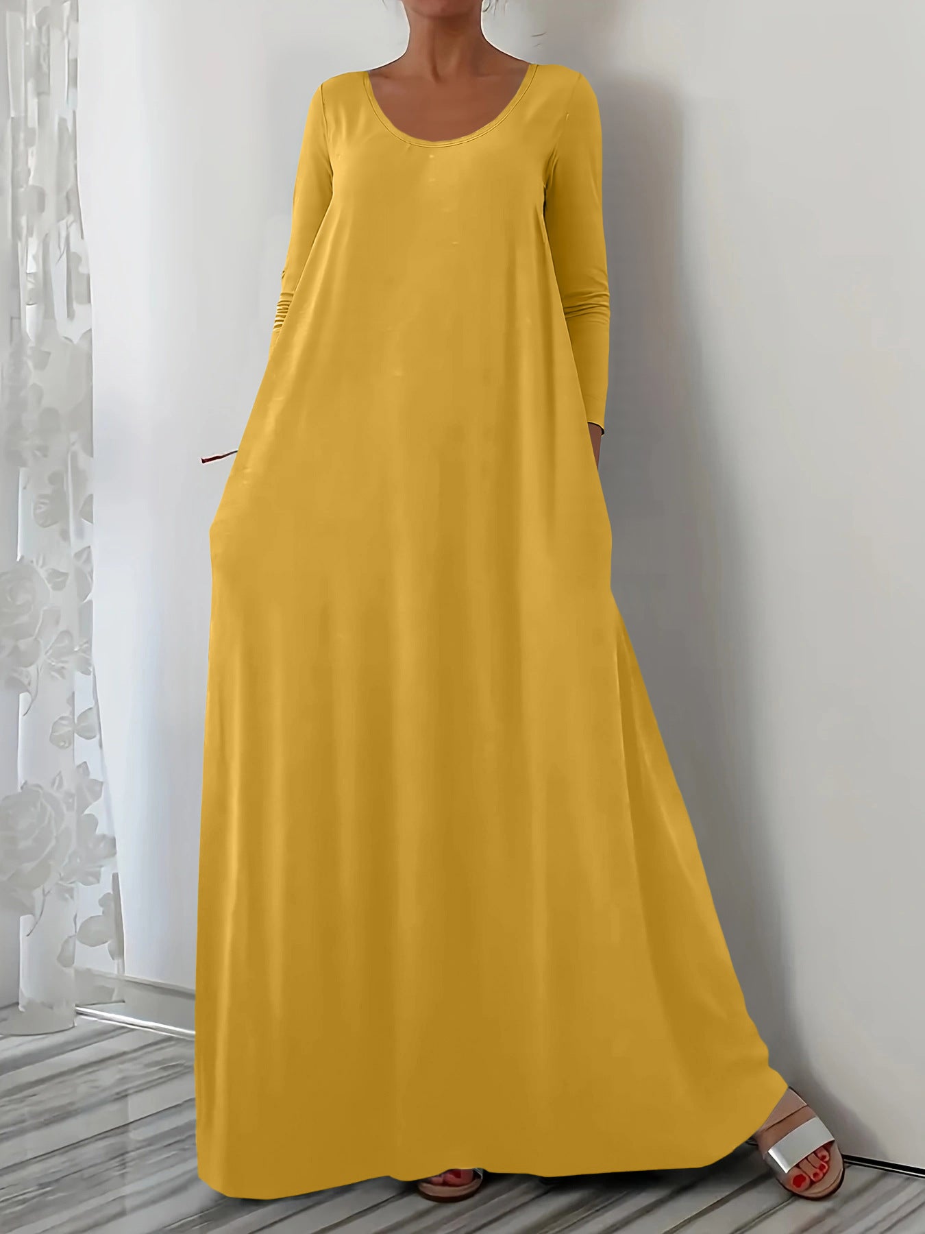 Female Loose Fit Simple Long Solid-color Dress