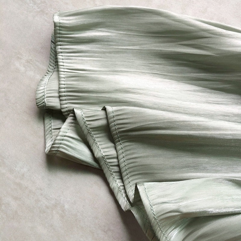 Glossy Silky Pearl Glossy Satin Pleated Skirt