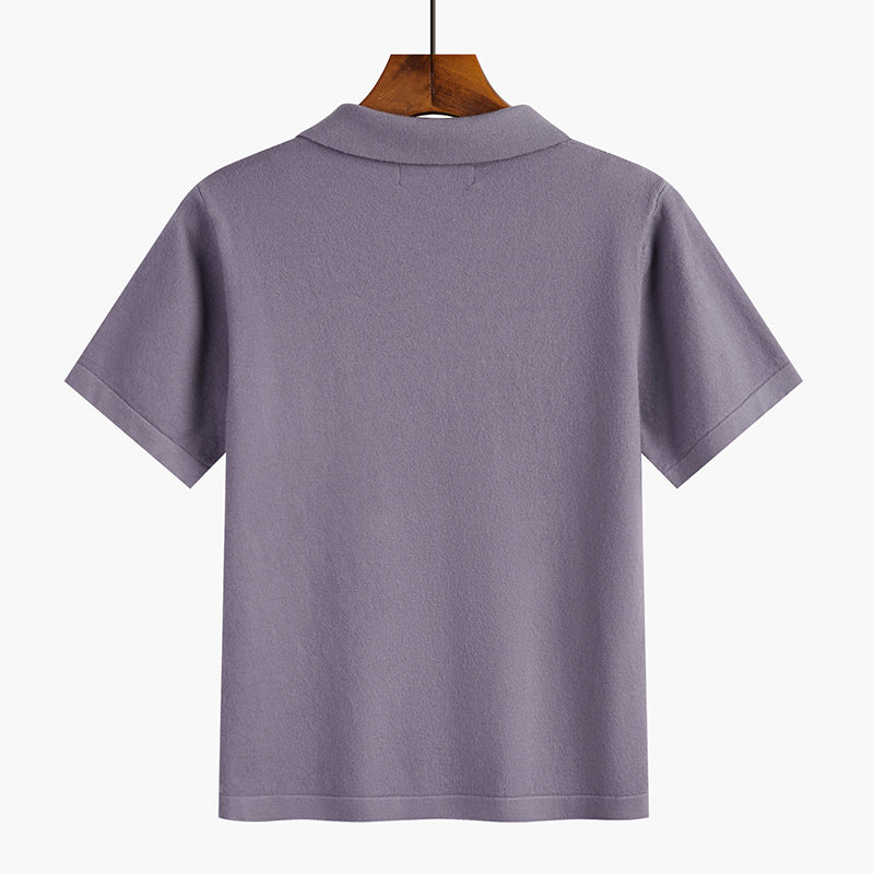 Women's Short Loose Polo Collar Knitted Sweater Spring Autumn