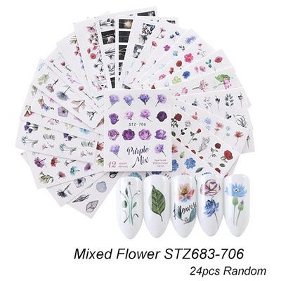 Nail Hot Watermark Stickers Suit Butterfly Fruit Lace Colorful Flowers Gold And Silver Gilding