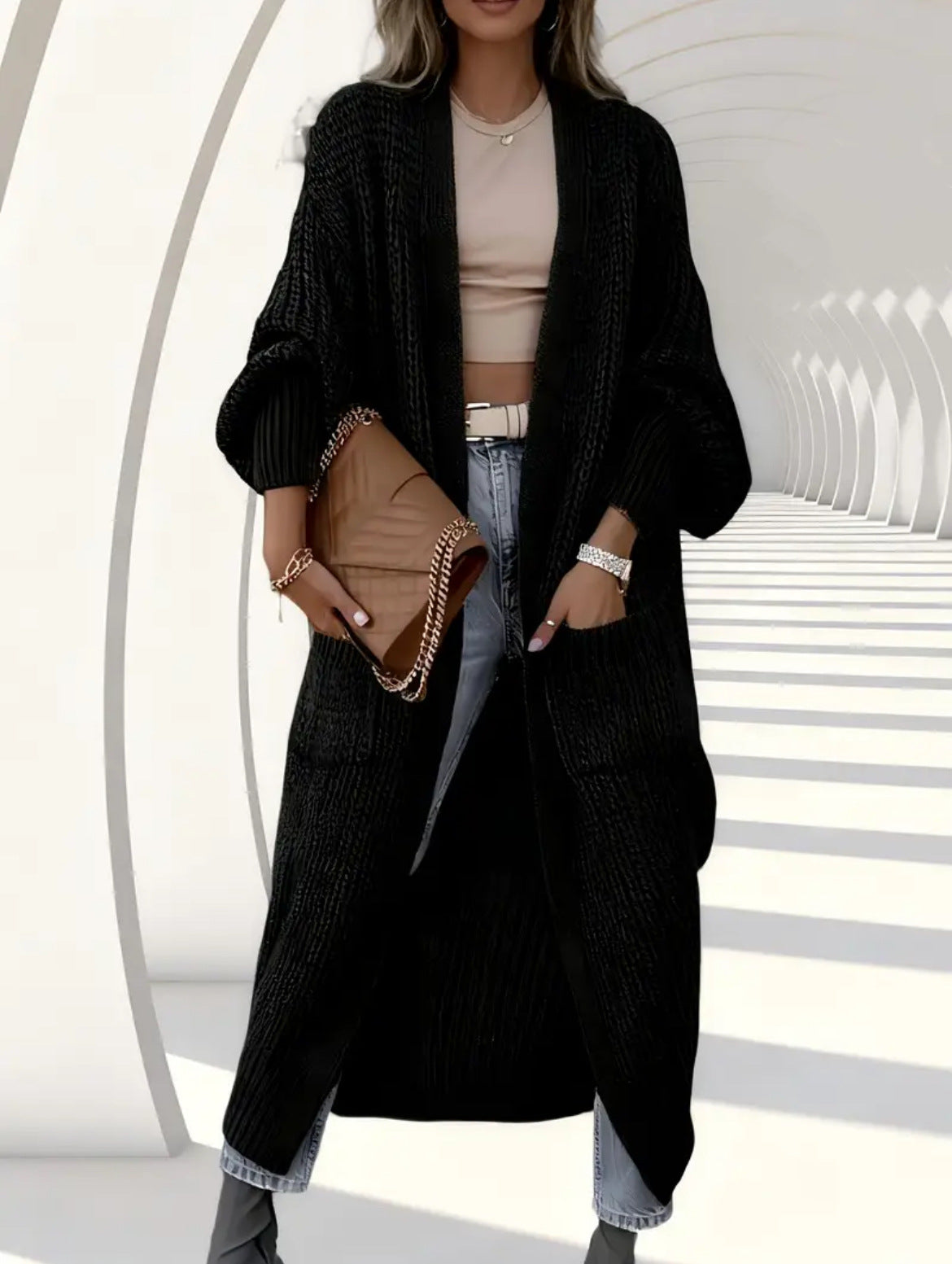 Simple Relaxed Fit Knee Length Long Sleeve Womens Coat