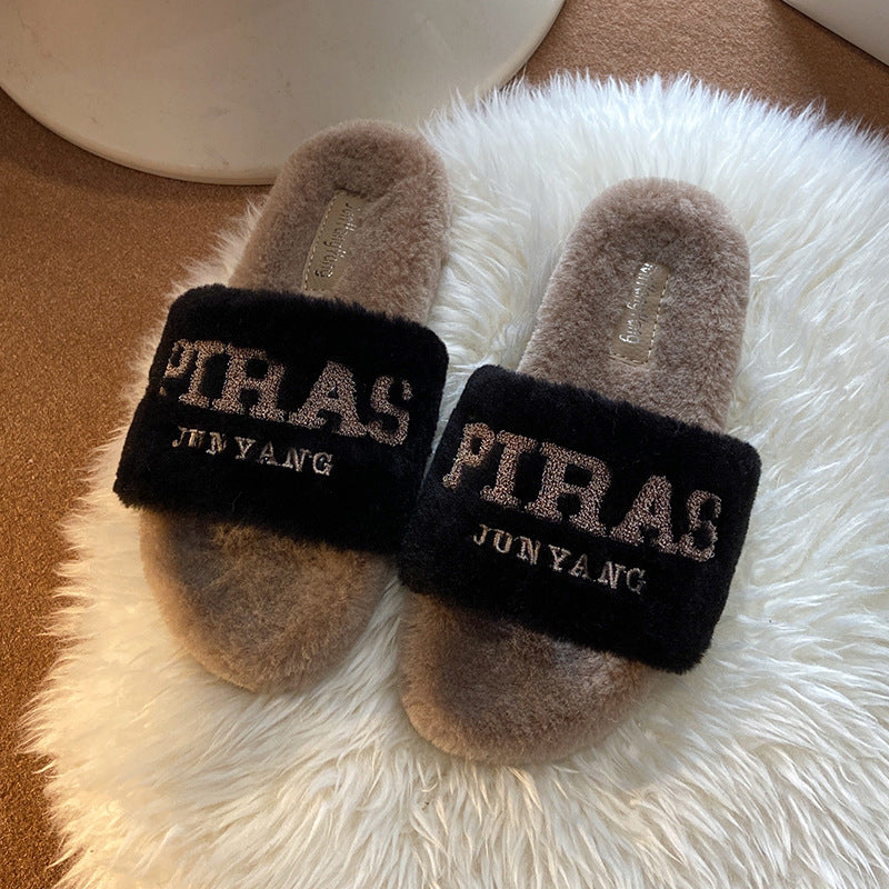 Fumao Warm Fashion Embroidered Outerwear Letter Slippers