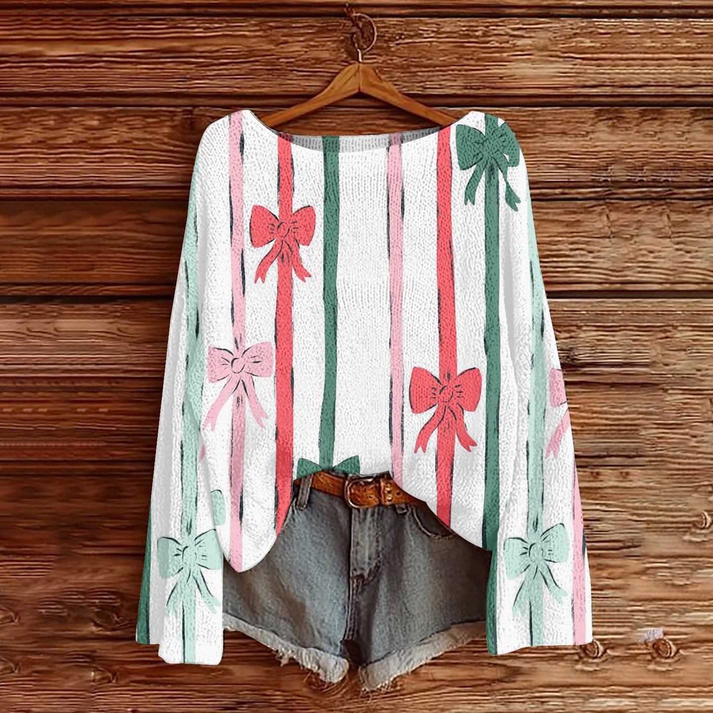 Off-the-Shoulder Pullover Sweater With 3D Print