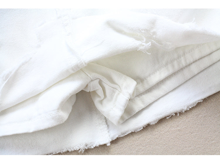 New Ripped White Denim Skirt Women's Spring And Summer