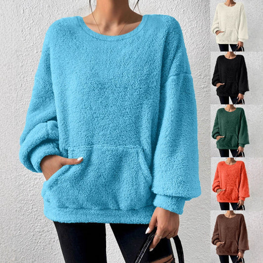 Kvinder Afslappet Mode Ensfarvet Langærmet Sweater