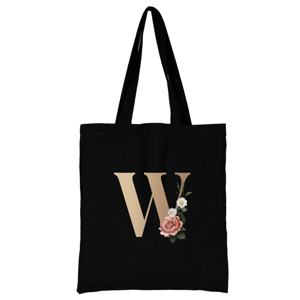English Alphabet Flower Printed Canvas Bag