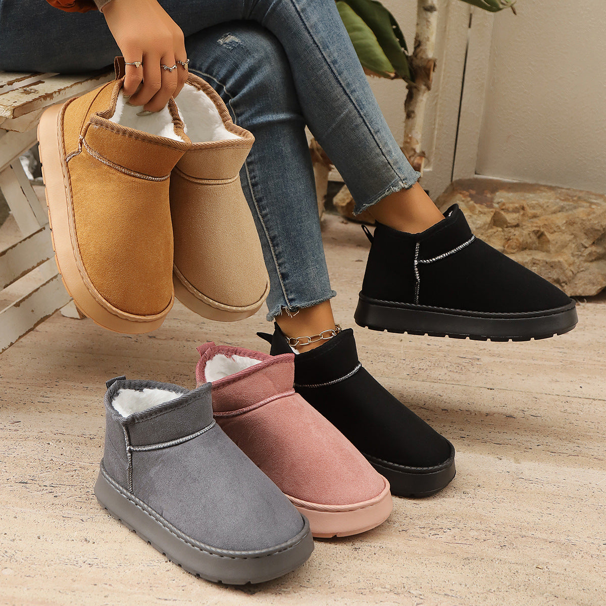 Short Boots With Thick Soles Non-slip Design And Plush Liningperfect For Outdoor Snowy Conditions