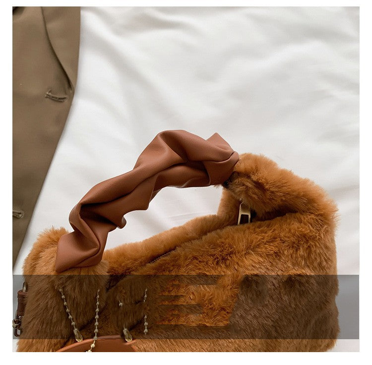 Plush Pleated Handbag Women's One Shoulder Crossbody Bag
