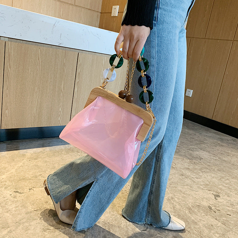 Fashion Transparent Portable Bucket Chain Messenger Women's Bag