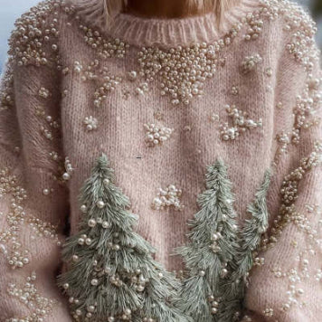 Womens 3D Digital-print Crew-neck Loose Sweater