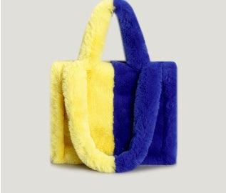 Plush Bag Female Europe And America Simple Contrast Color Candy Tote Bag