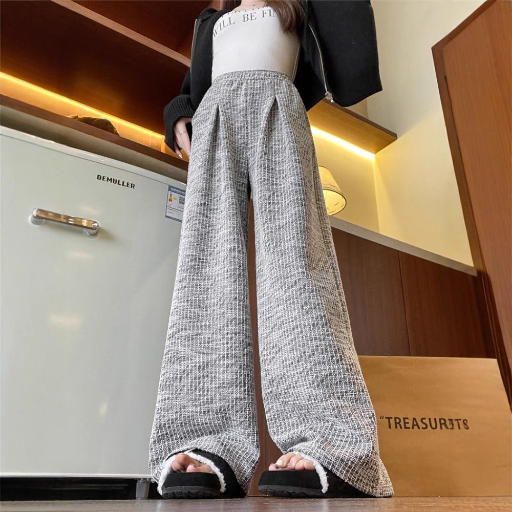 Atmosphere Gray Plaid Women Loose And Idle Slimming And Wide Leg Casual Pants
