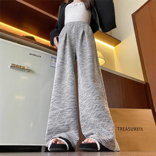 Atmosphere Gray Plaid Women Loose And Idle Slimming And Wide Leg Casual Pants