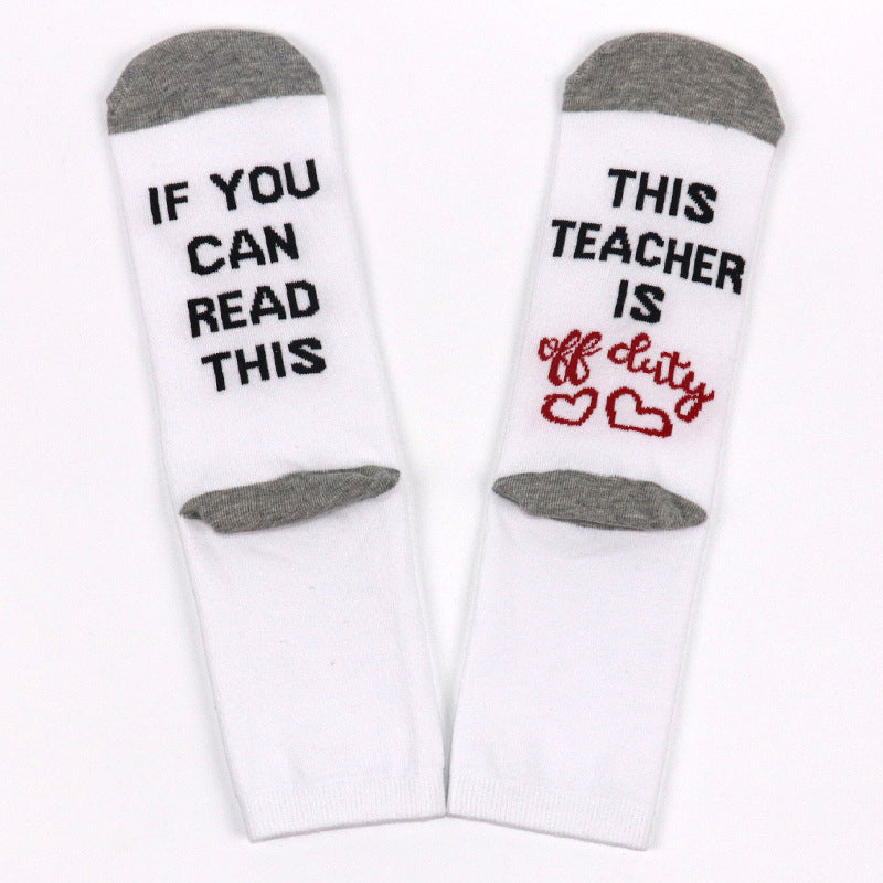 Foot Letter Jacquard Casual All Cotton Mid-calf Length Socks