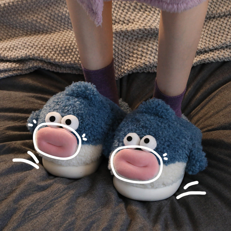 Puffer Cotton Cartoon Indoor Warm Thick Bottom Couple Home Shit Feeling Velvet Slippers