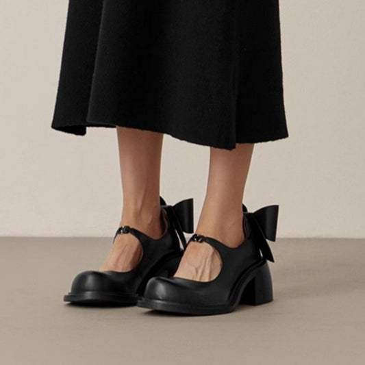 Small Leather Shoes Women's Pumps With A Bow