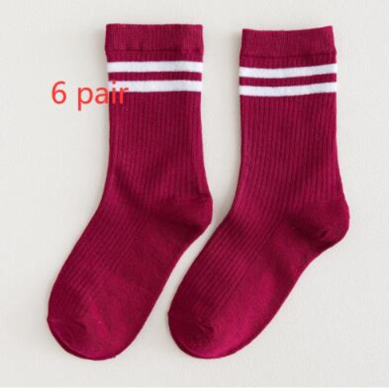 Mid-calf Length College Style Parallel Bars Trendy Retro Women's Striped Socks