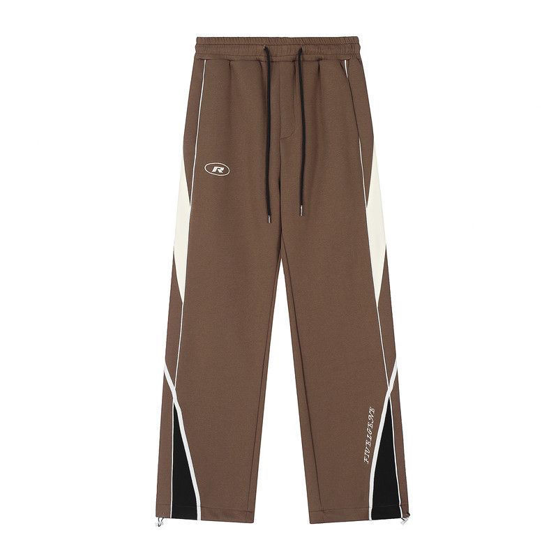 Retro Sports Pants Female Contrast Color Striped Design Straight Wide Leg Pants Loose Casual